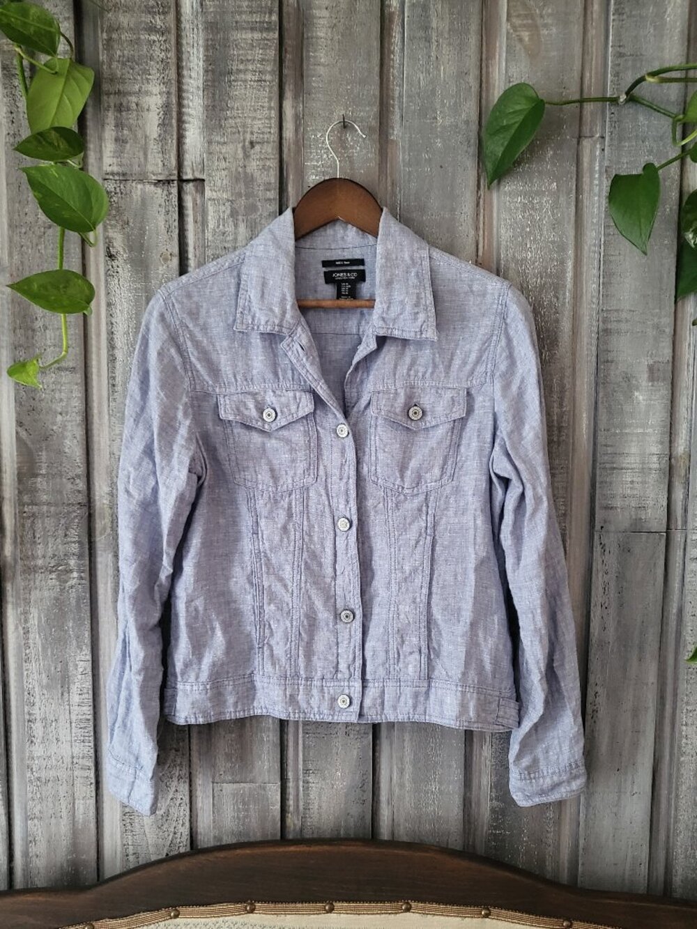 100% Linen Denim Style Jacket Jones New York Jones & Co. Light Blue - Size M